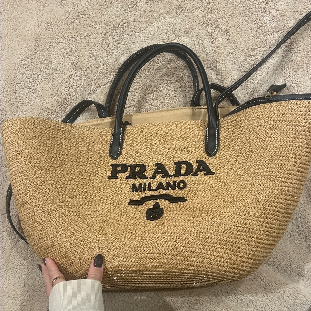 Prada Tan and Black Tote Bag